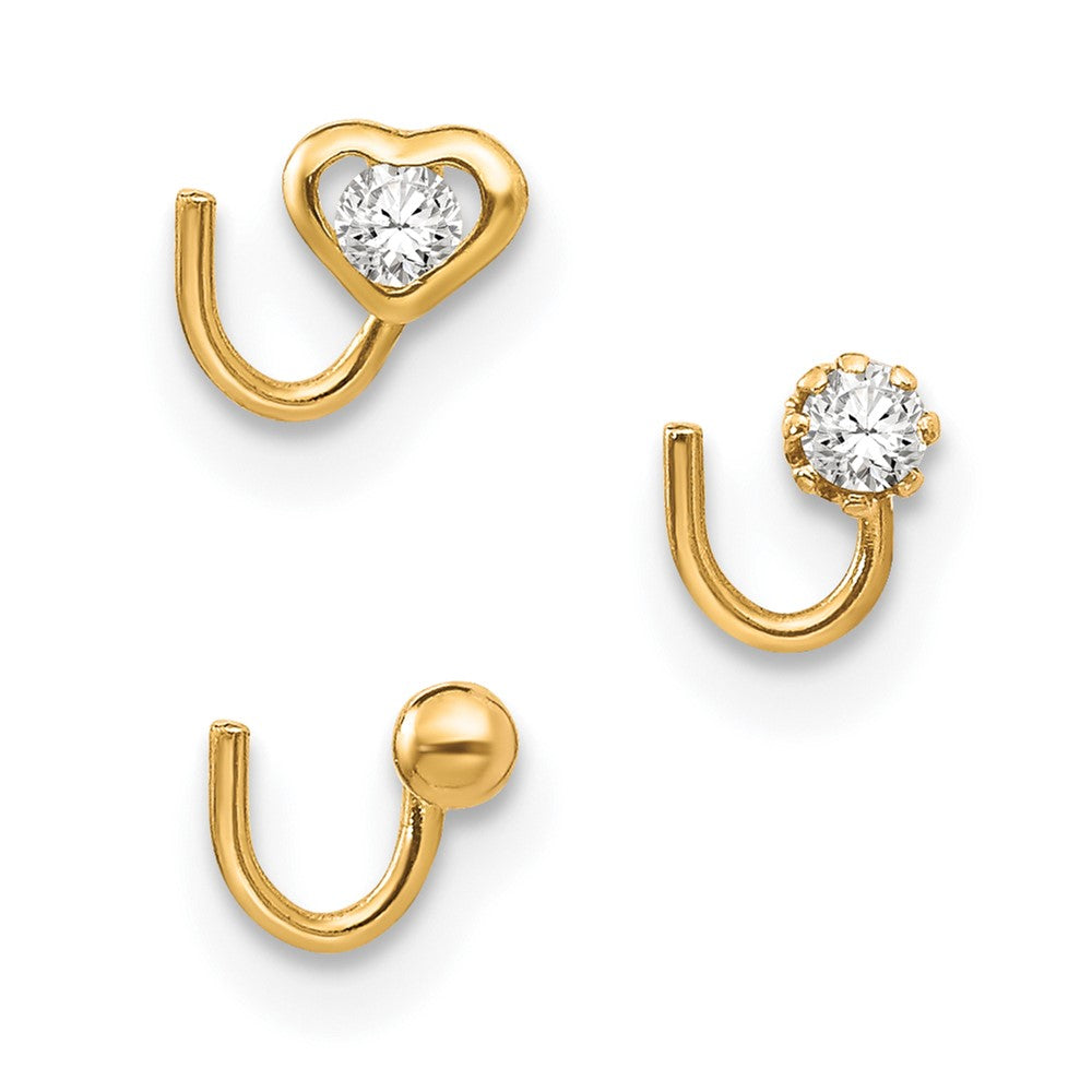 10K Yellow Gold Set Of 3 Cz Nose Studs
