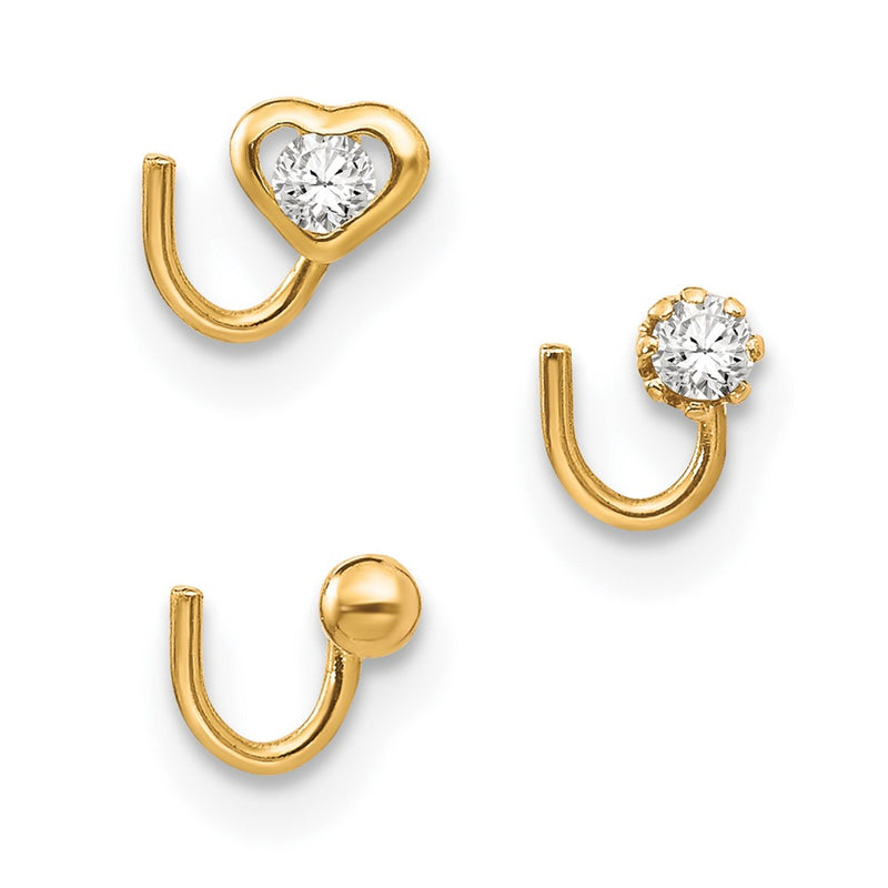 10K Yellow Gold Set Of 3 Cz Nose Studs