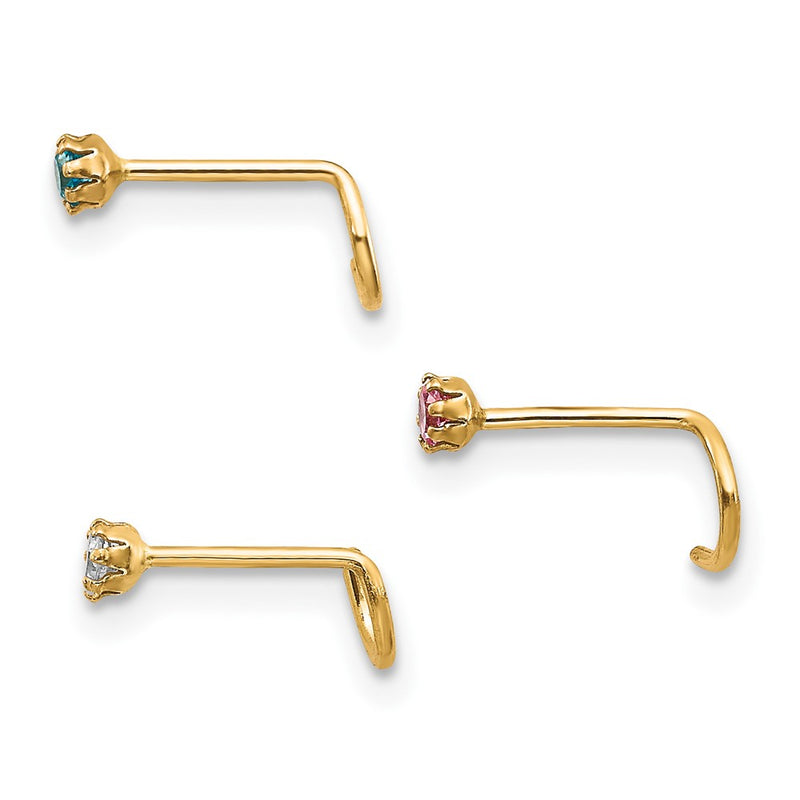 10K Yellow Gold Set Of 3 Cz Nose Studs
