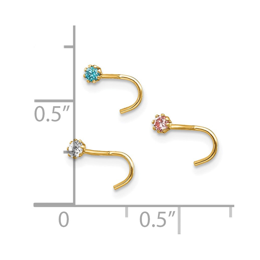 10K Yellow Gold Set Of 3 Cz Nose Studs