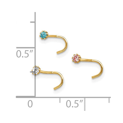 10K Yellow Gold Set Of 3 Cz Nose Studs