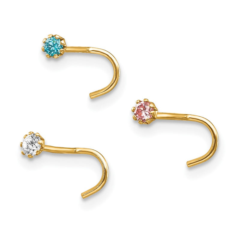 10K Yellow Gold Set Of 3 Cz Nose Studs