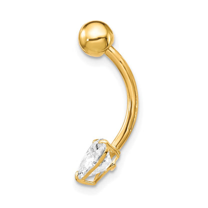 10K Yellow Gold W/6X6 Cz Heart Belly Dangle