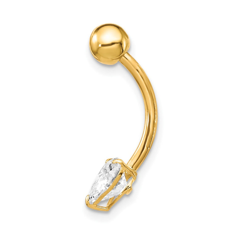 10K Yellow Gold W/6X6 Cz Heart Belly Dangle