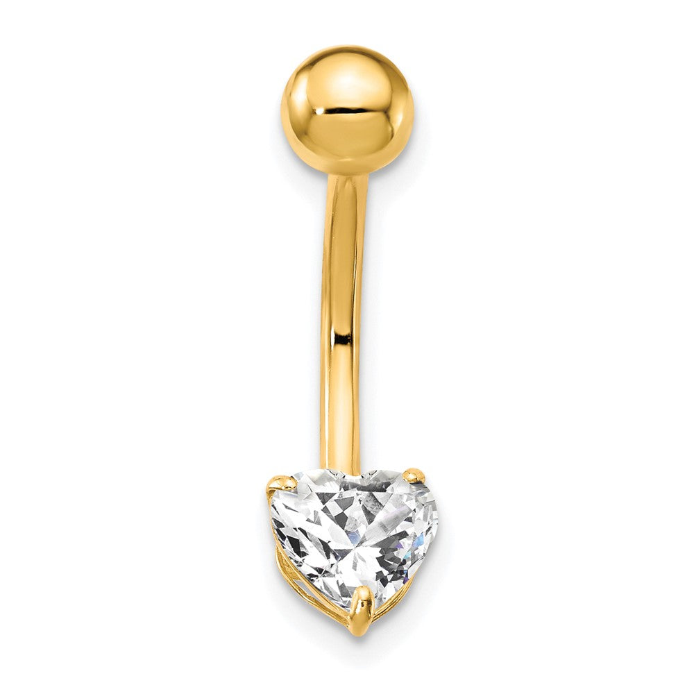 10K Yellow Gold W/6X6 Cz Heart Belly Dangle