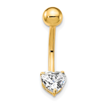 10K Yellow Gold W/6X6 Cz Heart Belly Dangle