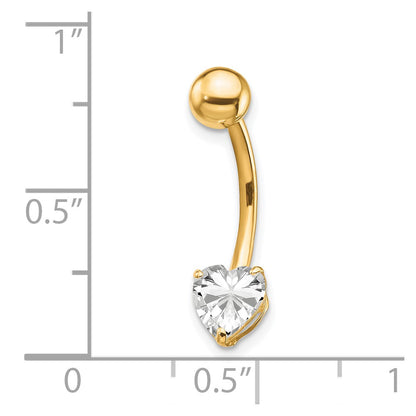 10K Yellow Gold W/6X6 Cz Heart Belly Dangle