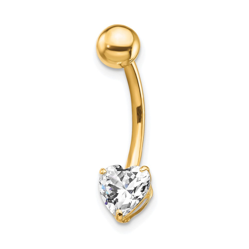 10K Yellow Gold W/6X6 Cz Heart Belly Dangle