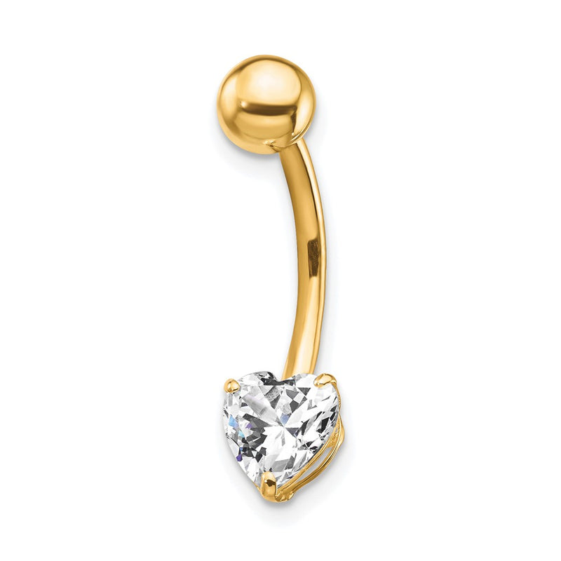 10K Yellow Gold W/6X6 Cz Heart Belly Dangle