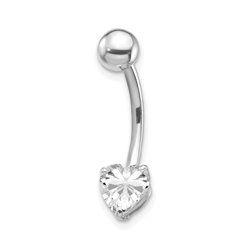 10K White Gold W/6X6 Cz Heart Belly Dangle