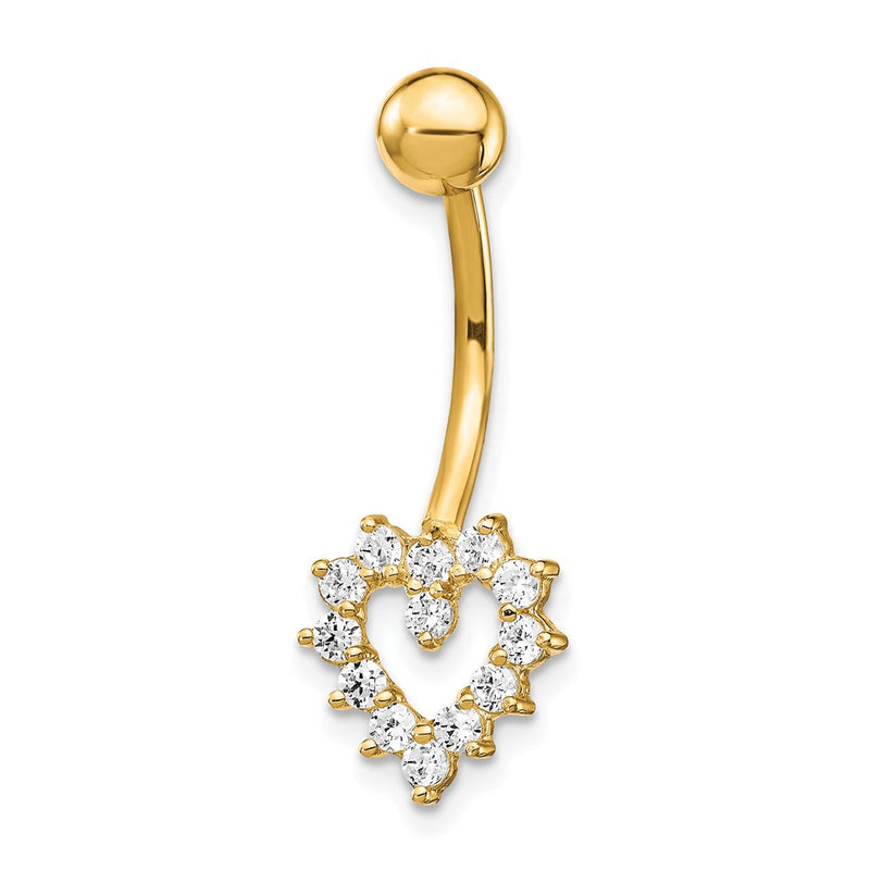 10k Yellow Gold W/Cz Heart Belly Dangle
