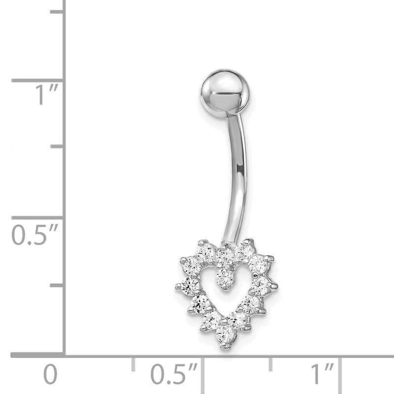 10k White Gold W/Cz Heart Belly Dangle