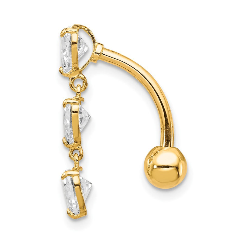 10K Yellow Gold 5mm Cz Heart Belly Dangle