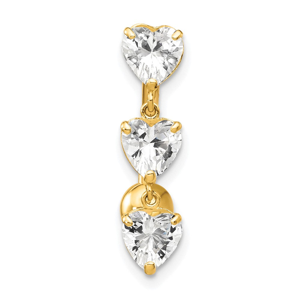 10K Yellow Gold 5mm Cz Heart Belly Dangle