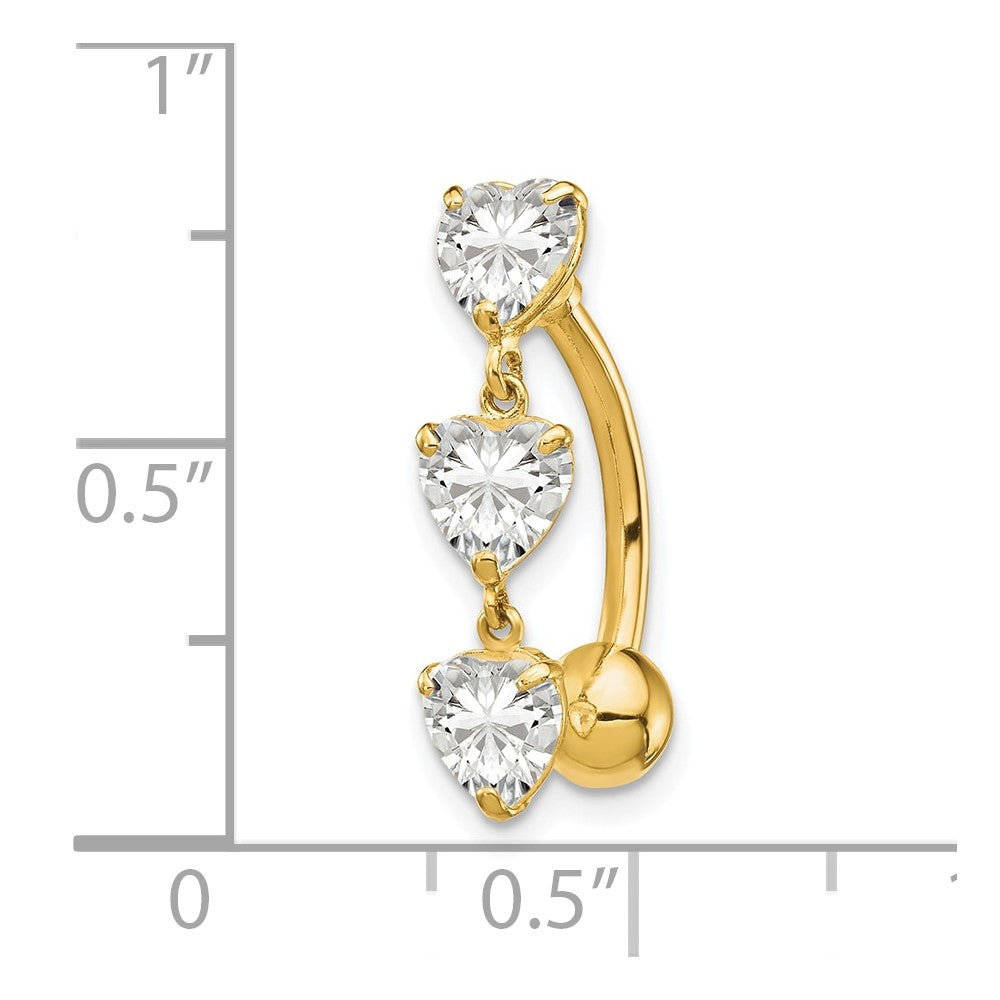 10K Yellow Gold 5mm Cz Heart Belly Dangle