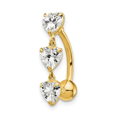 10K Yellow Gold 5mm Cz Heart Belly Dangle