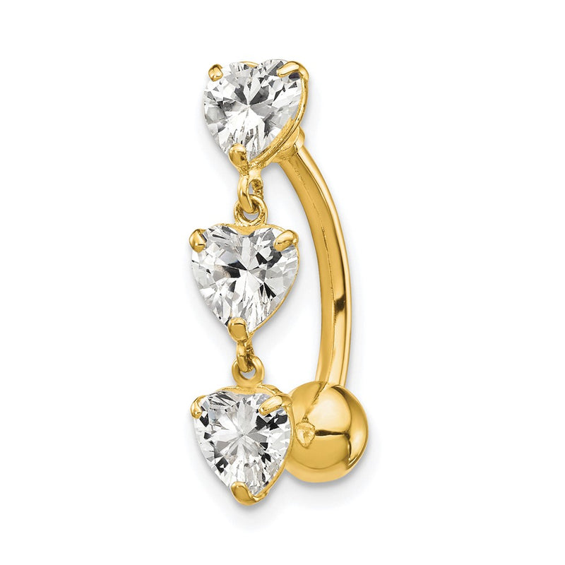 10K Yellow Gold 5mm Cz Heart Belly Dangle