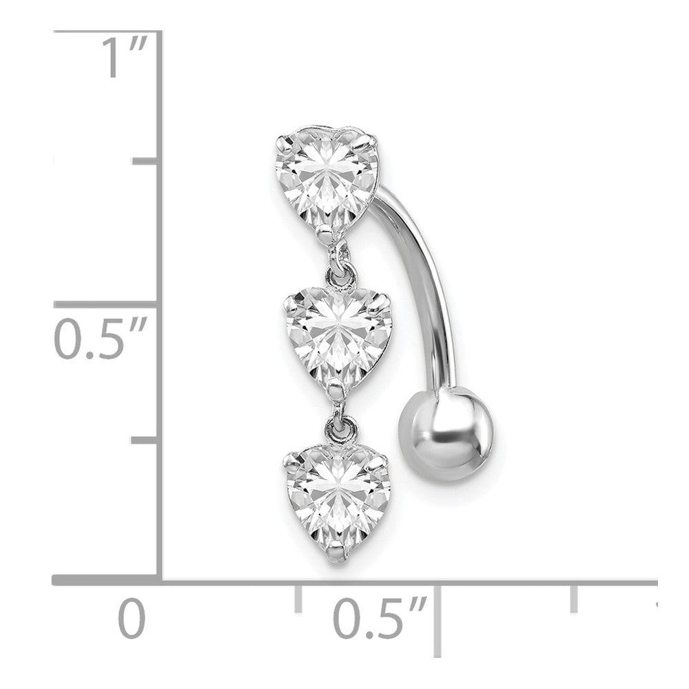 10K White Gold 5mm Cz Heart Belly Dangle