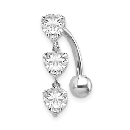10K White Gold 5mm Cz Heart Belly Dangle