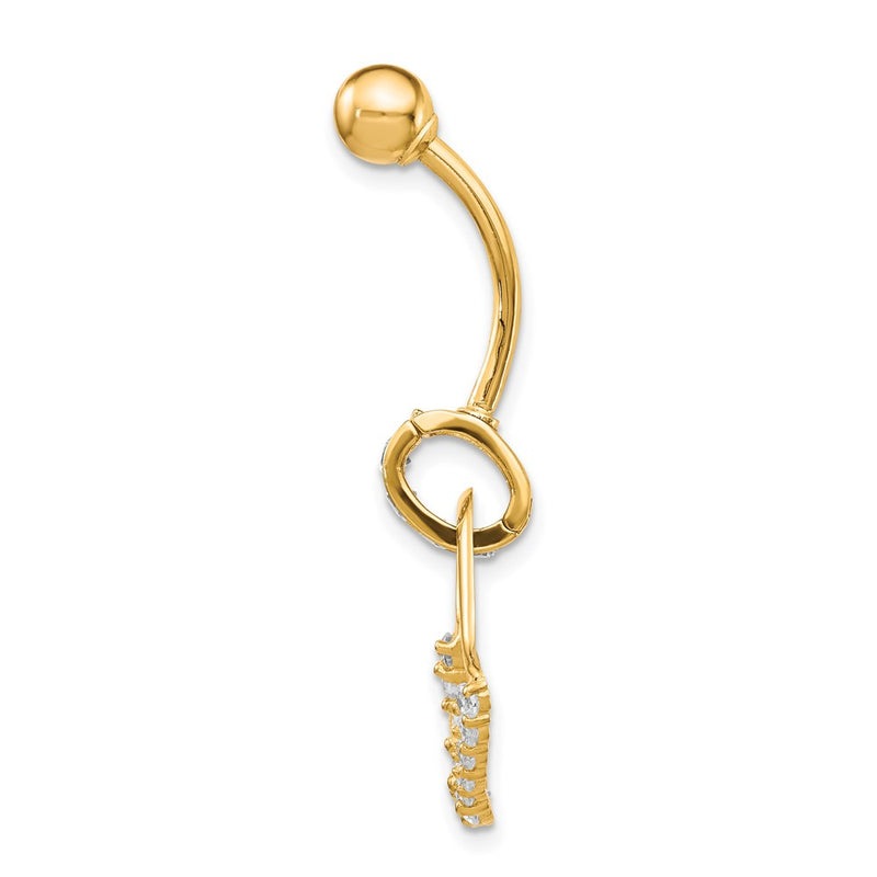 10k Yellow Gold W/Cz Huggy Heart Belly Dangle