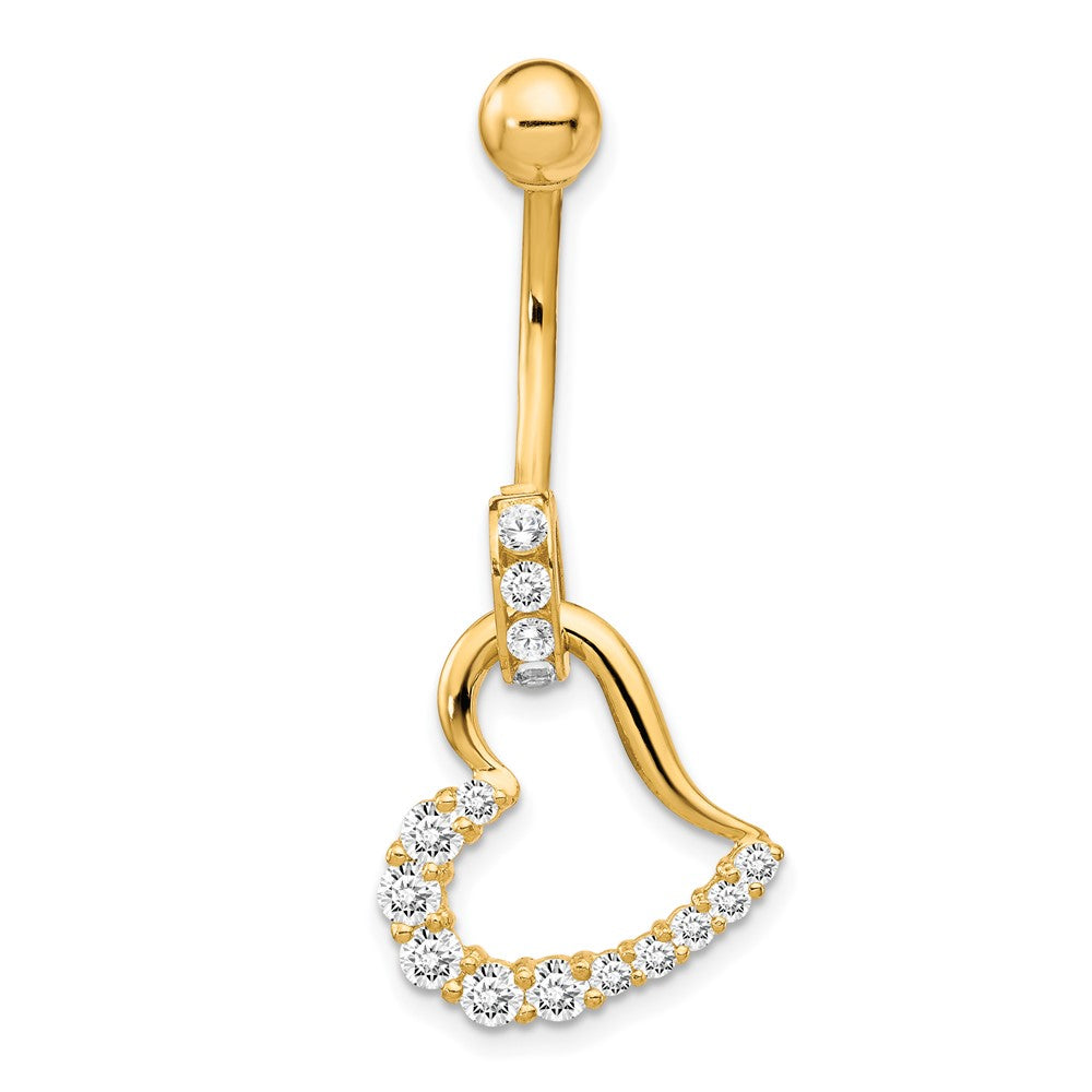 10k Yellow Gold W/Cz Huggy Heart Belly Dangle