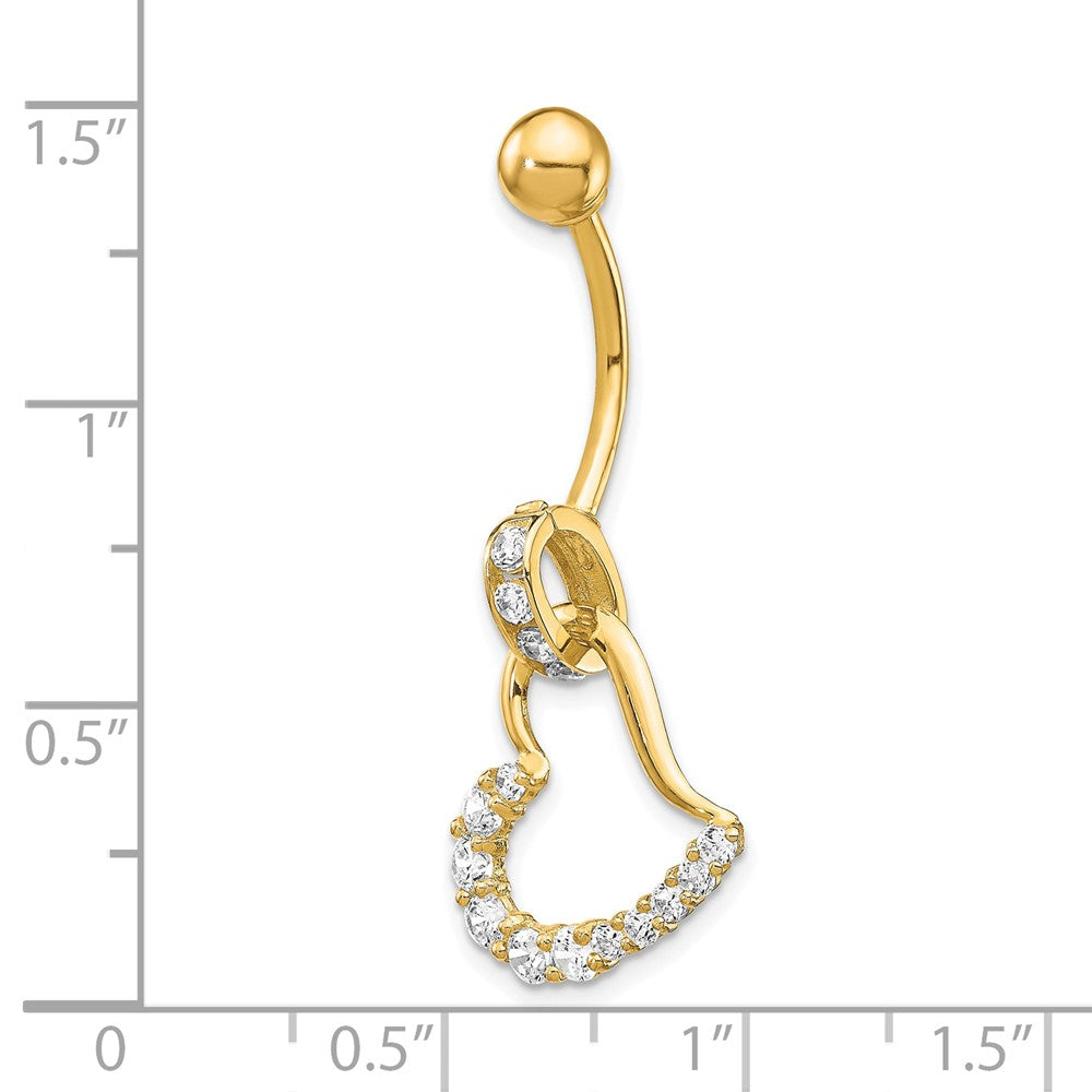 10k Yellow Gold W/Cz Huggy Heart Belly Dangle