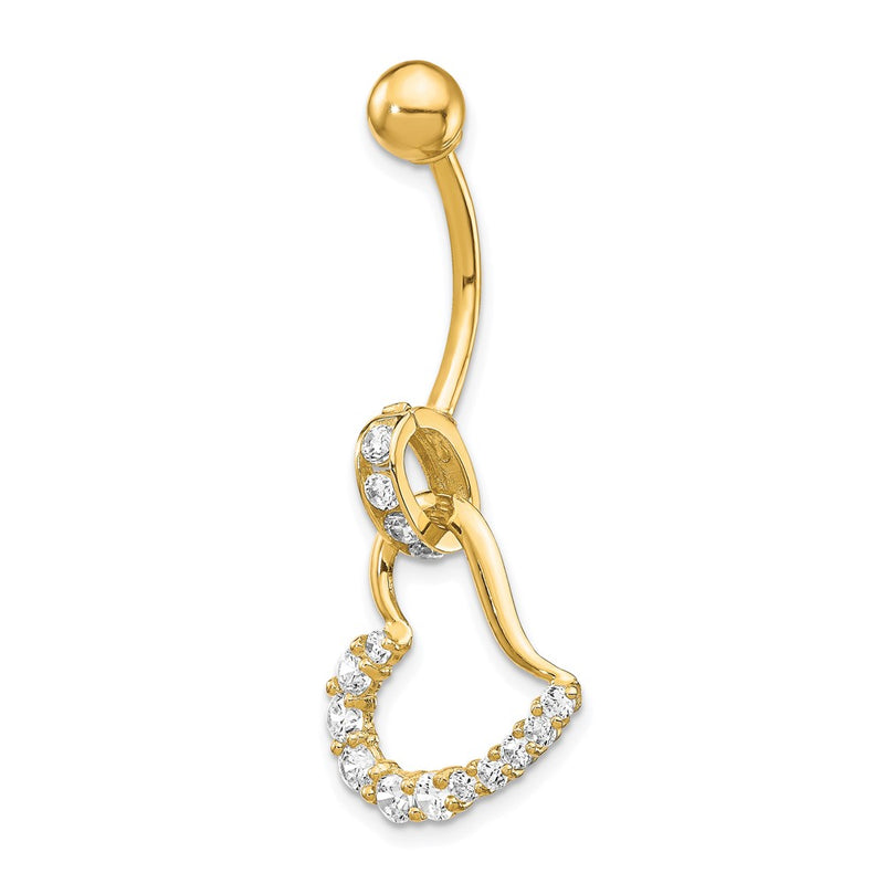 10k Yellow Gold W/Cz Huggy Heart Belly Dangle