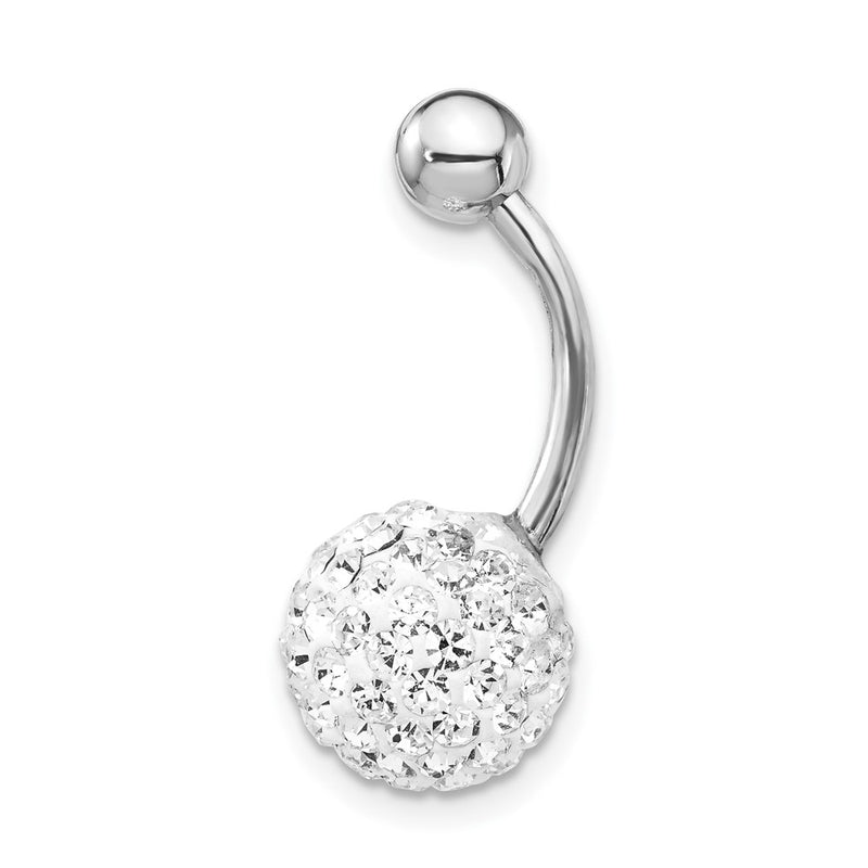 10k White Gold with10mm Crystal Ball Belly Dangle