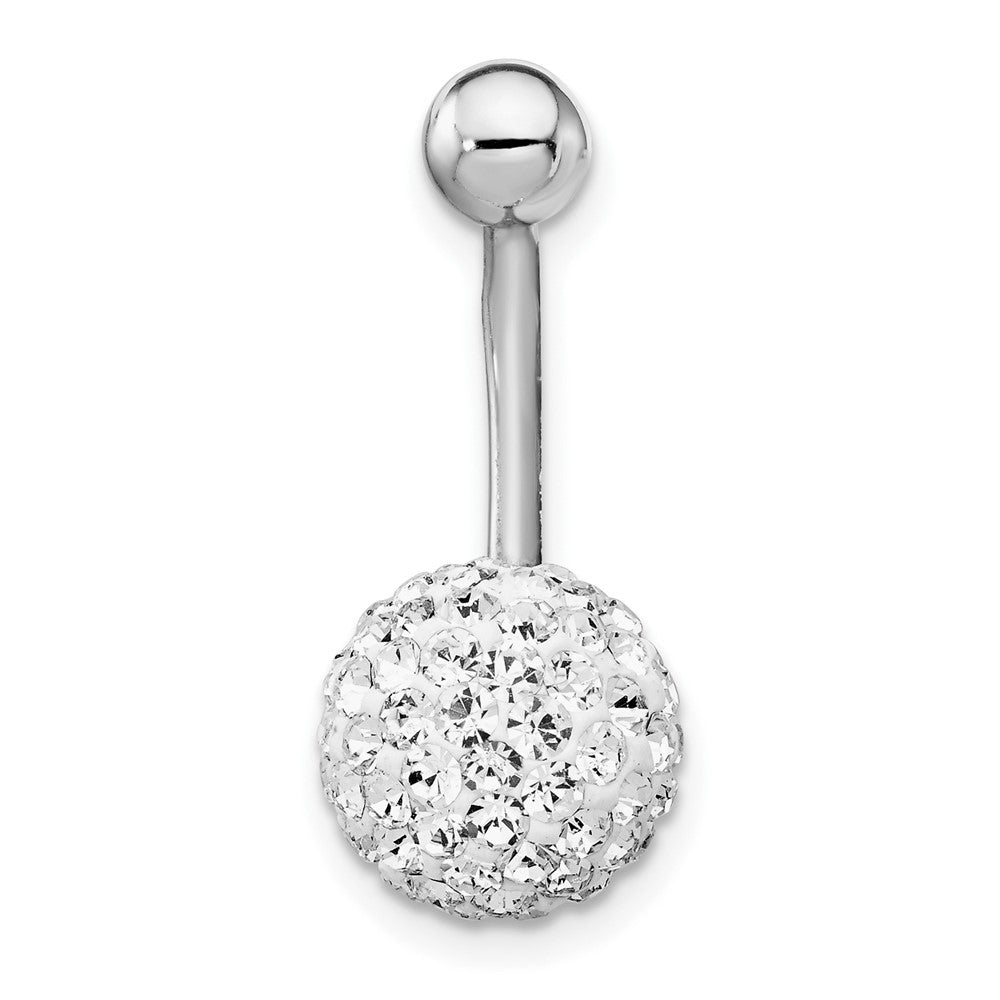 10k White Gold with10mm Crystal Ball Belly Dangle
