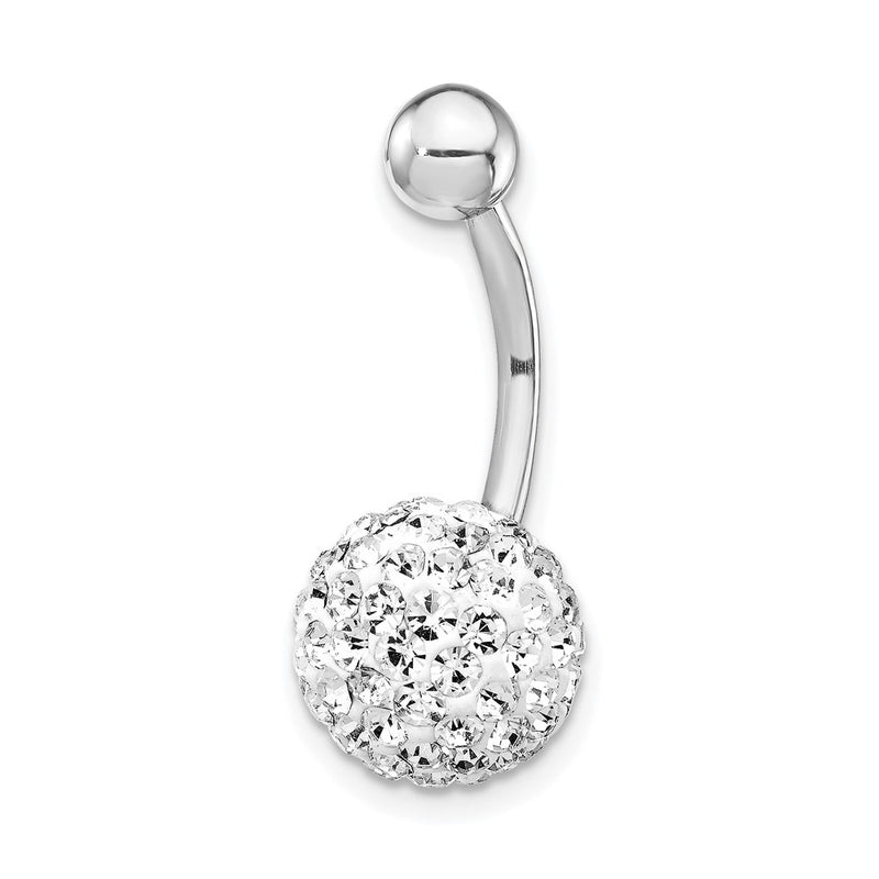 10k White Gold with10mm Crystal Ball Belly Dangle