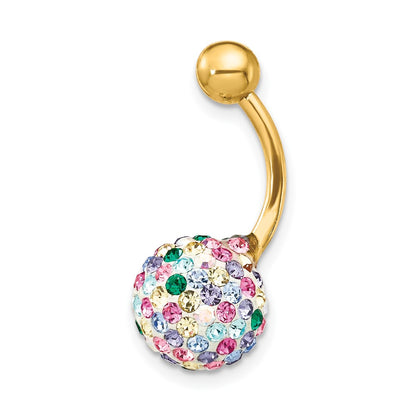 10k Yellow Gold with 10mm Multi-Color Crystal Ball Belly Dangle
