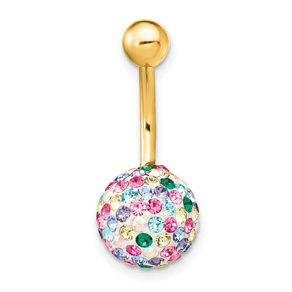 10k Yellow Gold with 10mm Multi-Color Crystal Ball Belly Dangle
