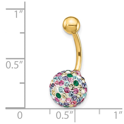 10k Yellow Gold with 10mm Multi-Color Crystal Ball Belly Dangle