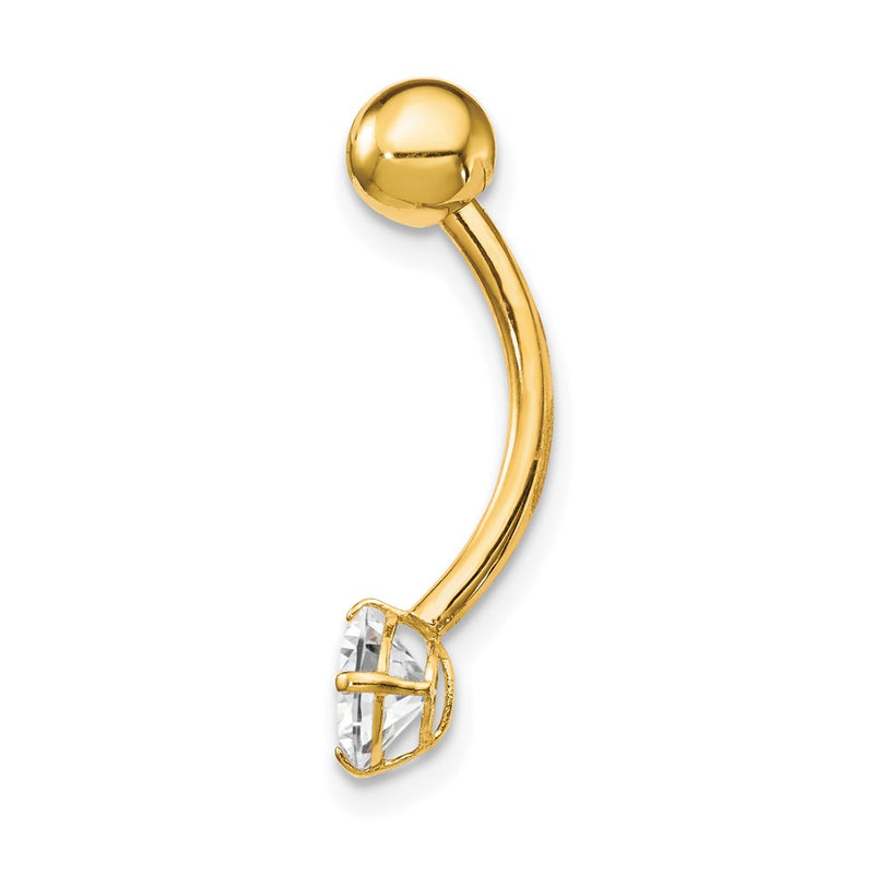 10k Yellow Gold W/5mm Round Cz Belly Dangle