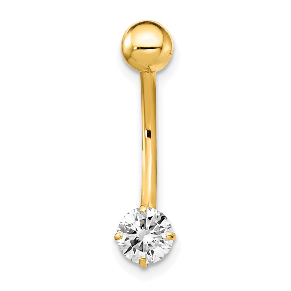 10k Yellow Gold W/5mm Round Cz Belly Dangle