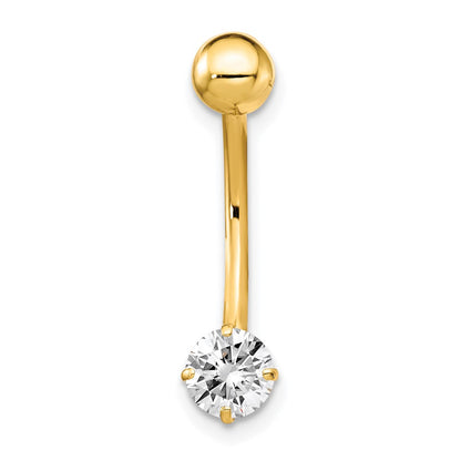 10k Yellow Gold W/5mm Round Cz Belly Dangle