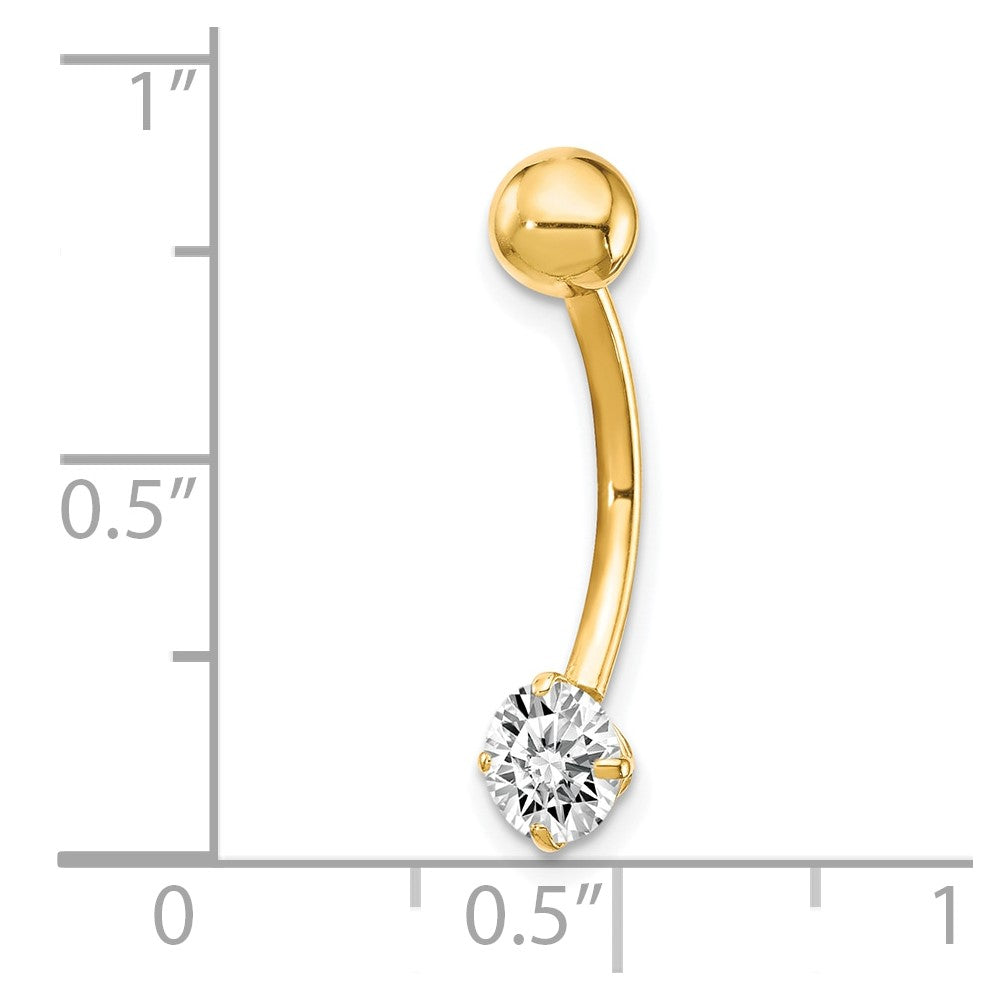10k Yellow Gold W/5mm Round Cz Belly Dangle