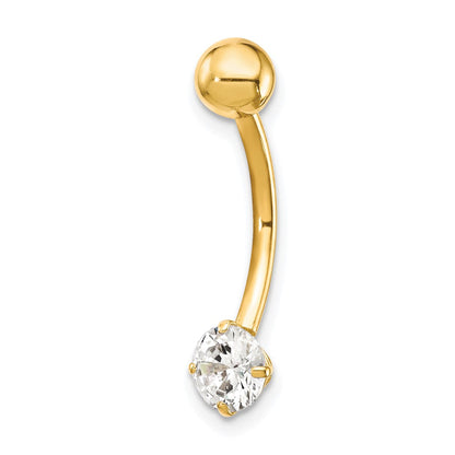 10k Yellow Gold W/5mm Round Cz Belly Dangle