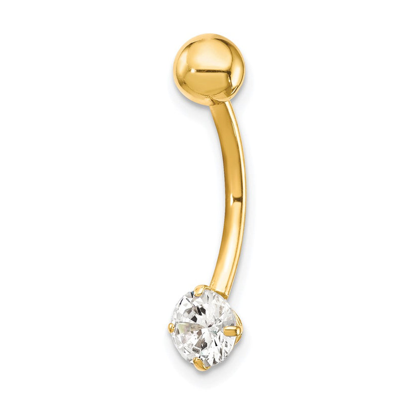 10k Yellow Gold W/5mm Round Cz Belly Dangle