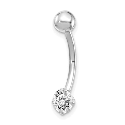 10k White Gold W/5mm Round Cz Belly Dangle