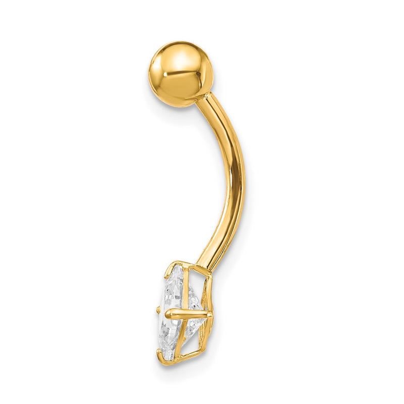 10k Yellow Gold W/5mm Square Cz Belly Dangle