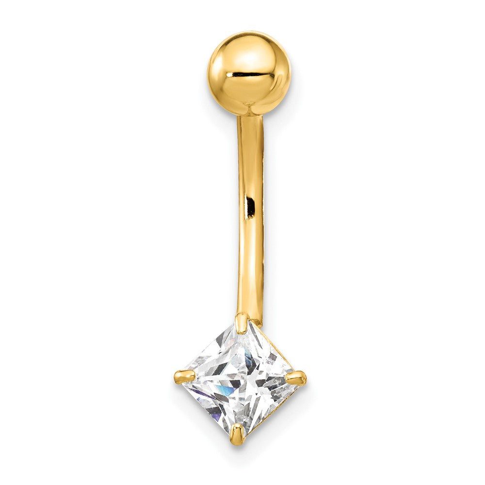 10k Yellow Gold W/5mm Square Cz Belly Dangle