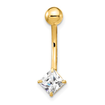 10k Yellow Gold W/5mm Square Cz Belly Dangle
