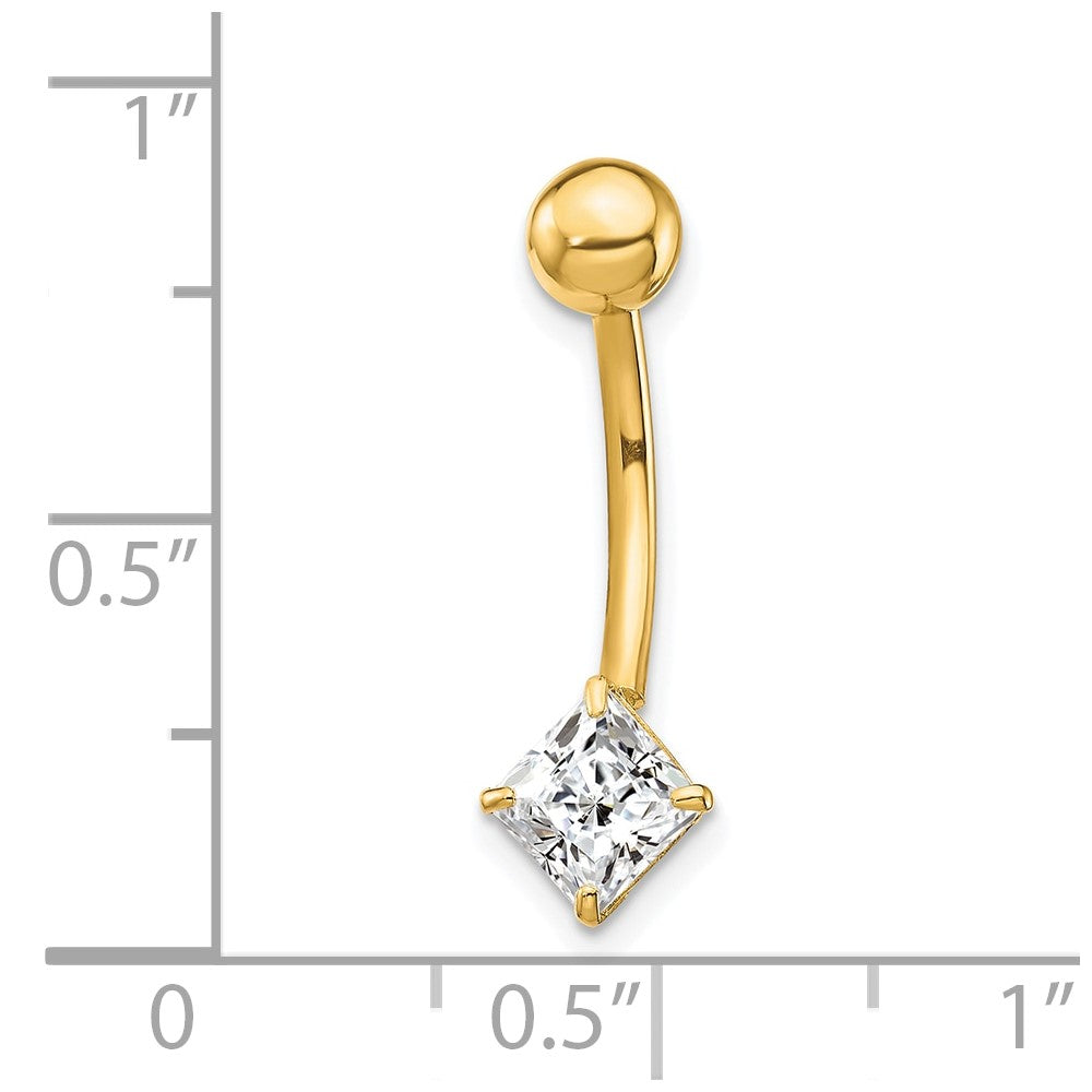 10k Yellow Gold W/5mm Square Cz Belly Dangle