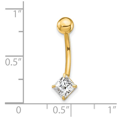 10k Yellow Gold W/5mm Square Cz Belly Dangle