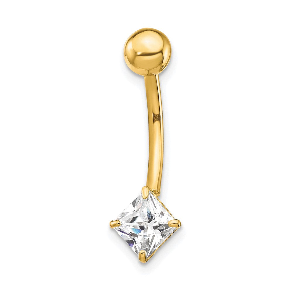 10k Yellow Gold W/5mm Square Cz Belly Dangle