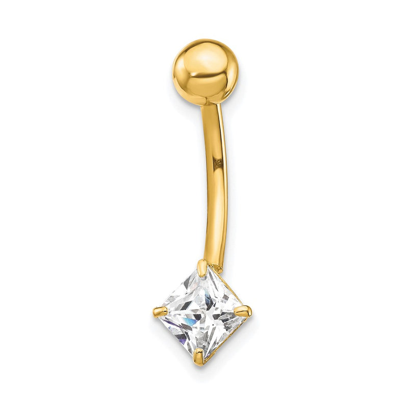 10k Yellow Gold W/5mm Square Cz Belly Dangle