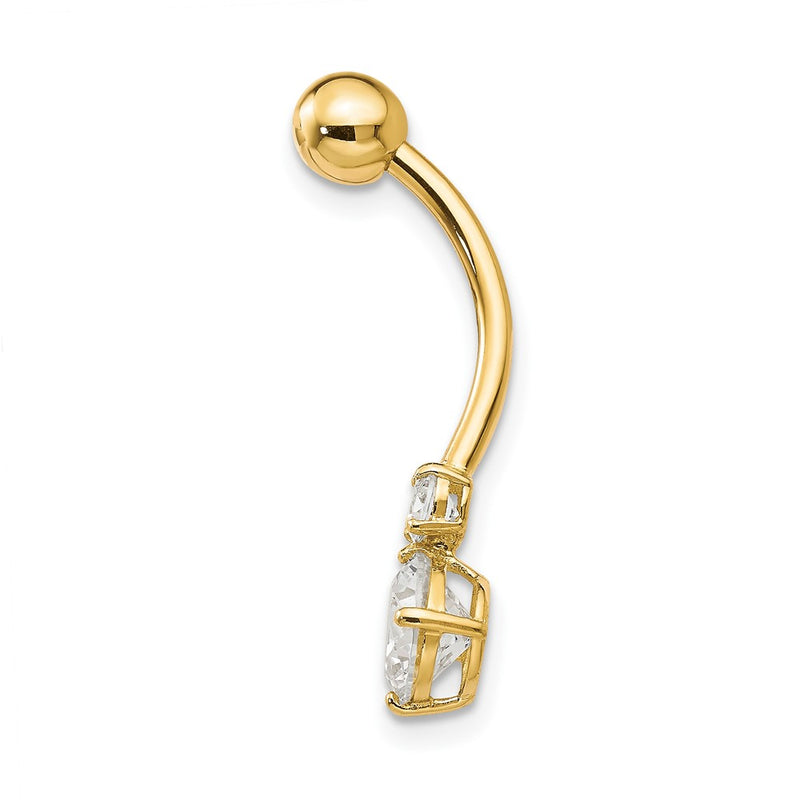 10k Yellow Gold W/3 And 6mm Czs Belly Dangle