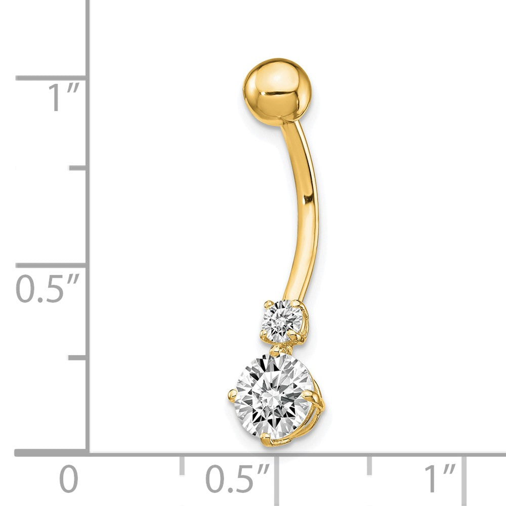10k Yellow Gold W/3 And 6mm Czs Belly Dangle