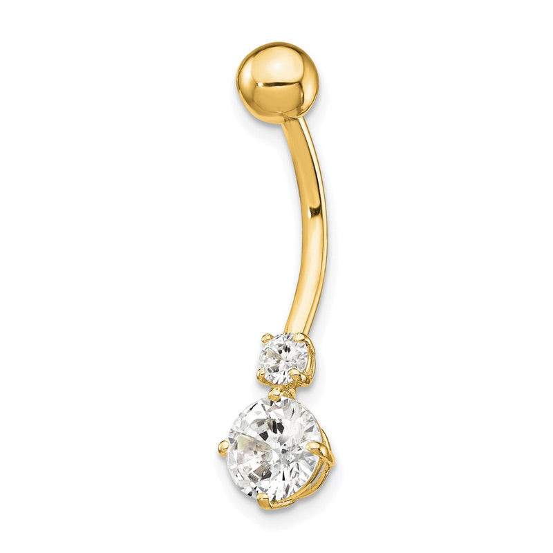 10k Yellow Gold W/3 And 6mm Czs Belly Dangle